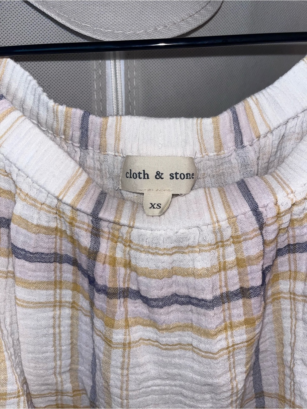 Cloth & Stone Plaid Off The Shoulder Crop Top XS Pastel Textured Gauze Blouse - Picture 4 of 8